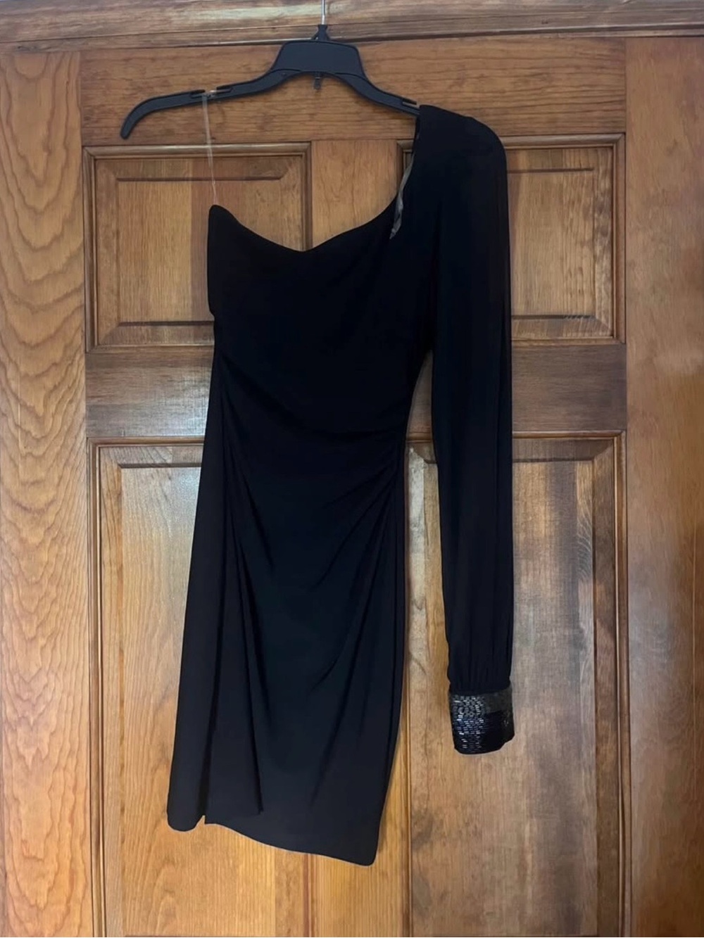 Roxy One-Shoulder Black Dress with Sequin Cuff